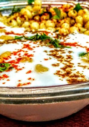 A picture of Coconut boondi raita.