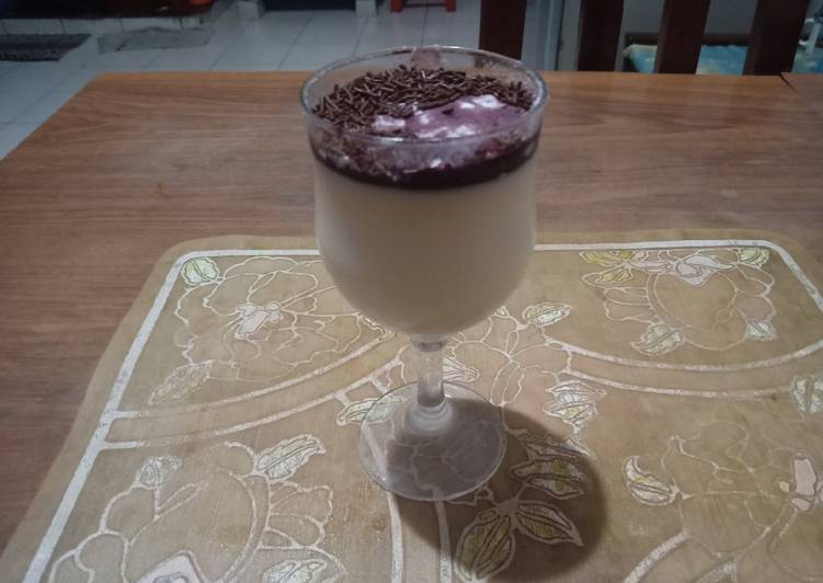 White Chocolate Pannacota with Blueberry Pasionate