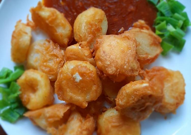 Kentang dan telur asin hot crispy bumbu barbaeque