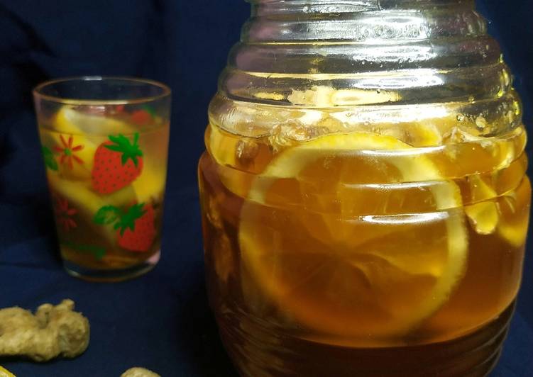 Cara Termudah Untuk Persiapan Lezat Sirup Prebiotik Fermentasi Madu Madu Lemon Jahe Cara Bunda Salsabila Aryani