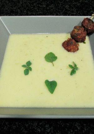 A picture of Melon Gazpacho with Mint Pennyroyal.