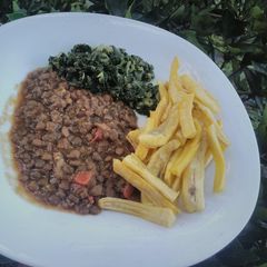 A picture of Banana fries with lentils #themechallenge#bananas.