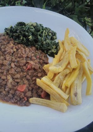 A picture of Banana fries with lentils #themechallenge#bananas.
