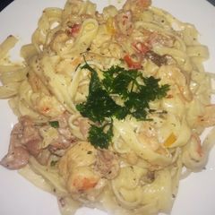 A picture of Chicken, Prawn & Bacon Fettuccine.