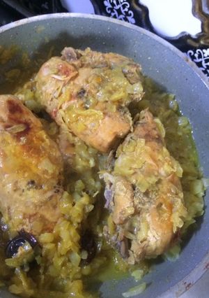 عکسی از دستور پلو به همراه خورشت آلو مرغ