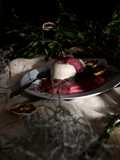 Panna cotta, malinowy curd