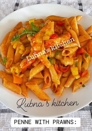 A picture of PENNE WITH PRAWNS:.