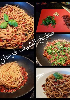 صورة لوصفة سباغيتى بالطماطم المجفف والاعشاب