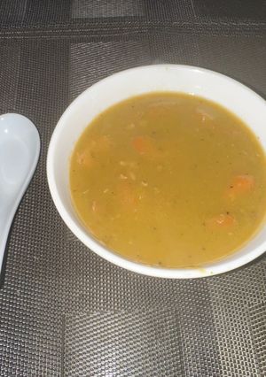 A picture of Wonderful tasty HEALTHY split green soup with ham (from Greece via-my great friend from Austria).