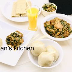Pounded yam with egusi soup A picture of Pounded yam with egusi soup.