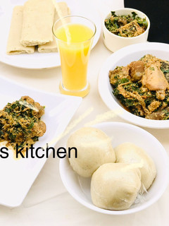 A picture of Pounded yam with egusi soup.