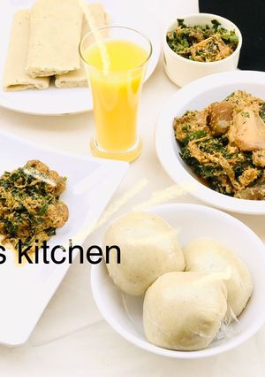 A picture of Pounded yam with egusi soup.