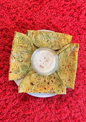 A picture of Maharashtrian sweet dish Puran Poli with kheer.