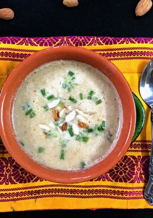 A picture of Moroccon Spiced Cauliflower and Almond Soup.