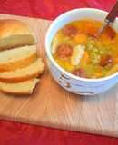 Pea Soup with pepperoni