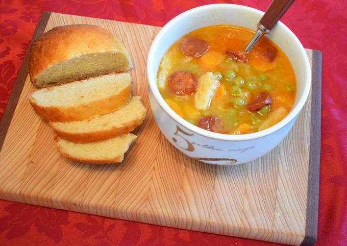 Recipe of Any-night-of-the-week Pea Soup with pepperoni