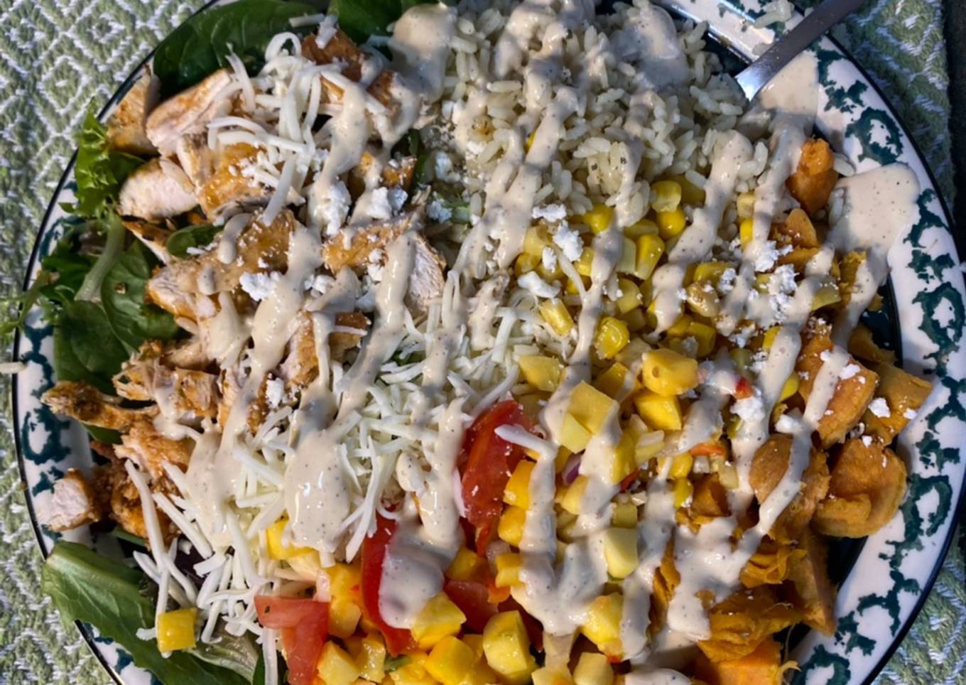 Grilled Chicken Soul Salad with Cilantro Lime Rice and Mango Salsa