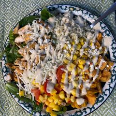 A picture of Grilled Chicken Soul Salad with Cilantro Lime Rice and Mango Salsa.