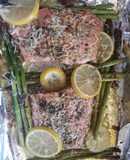 Baked lemon parmesan salmon Asparagus in foil