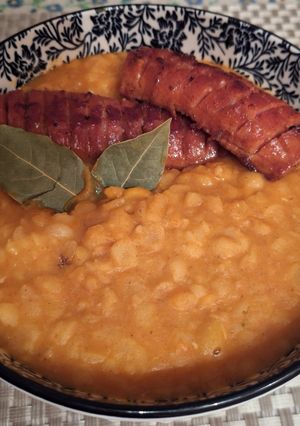 Sárgaborsòfőzelék,sült lecsókolbásszal 😊😊😊 recept fotója