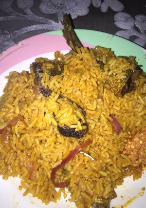 A picture of Jollop rice Nd fish.