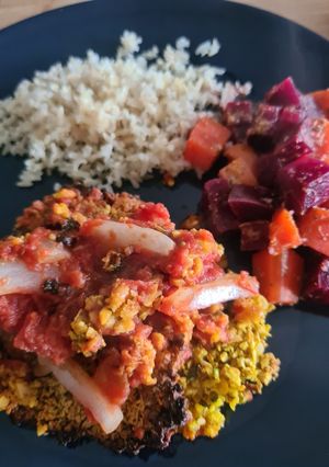 Una foto de Bistec de soya hecho en casa y Tofu como extra