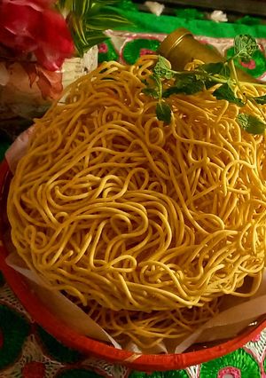 A picture of Crispy masala sev (chickpeas flour).