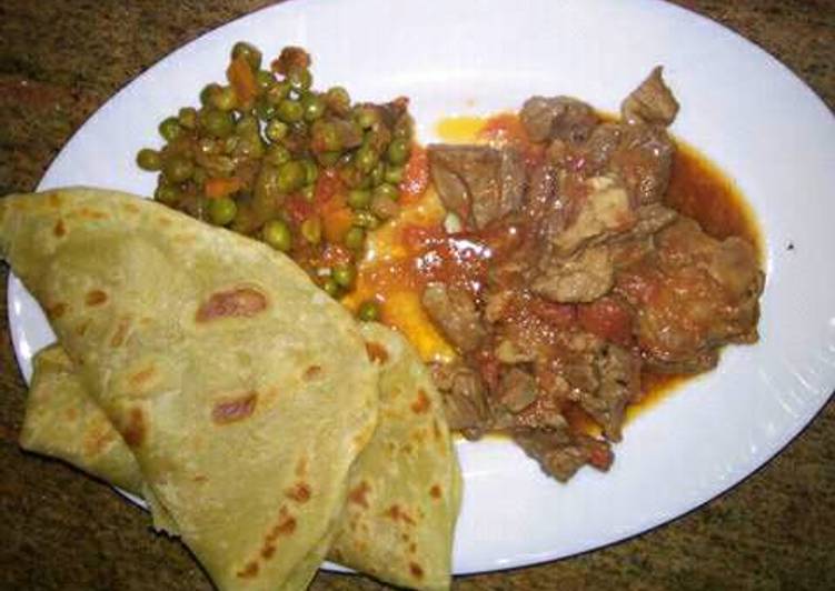 Chapati and minji with beef stew