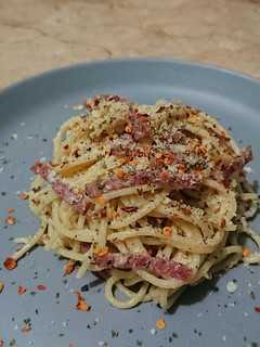 Foto resep Simple Breakfast Pasta (Smoked Beef & Cheese Spaghetti)