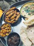 Arbi,Aalu ki sabji or Pili Moong Dal,and Aalu arbi khatai