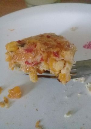 Una foto de Pastel de calabaza choclo y verdeo en microondas
