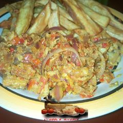 Fried Sweet potatoes with egg source A picture of Fried Sweet potatoes with egg source.