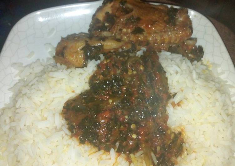 Recipe of Homemade White rice with miyar ugu Cooking Basics for Beginners