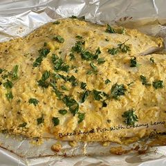 A picture of Baked Angel Fish With Creamy Lemon Sauce.