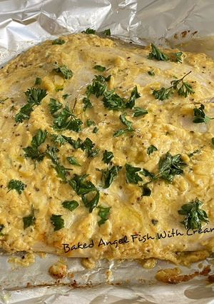 A picture of Baked Angel Fish With Creamy Lemon Sauce.