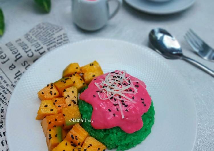 Cara memasak Rainbow Manggo Sticky Rice  yang Enak