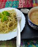 Pasta-Broccoli Pesto Pasta& vegetable clear soup