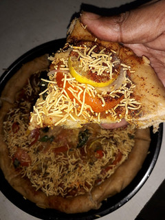 A picture of Sev Mixed-Veg Pizza|Without Yeast|Oven Baked|Fusion Food.