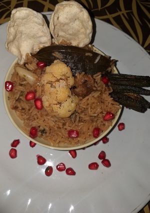 A picture of Sindhi's special onion pulao.