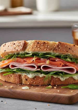 Una foto de Sándwich salmón york y espinacas