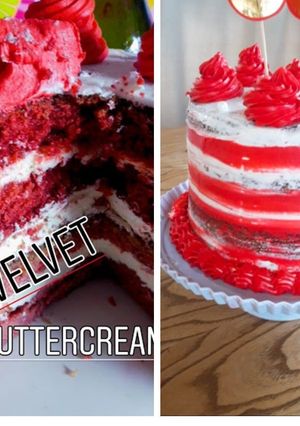 Una foto de Red velvet cake o pastel de terciopelo rojo