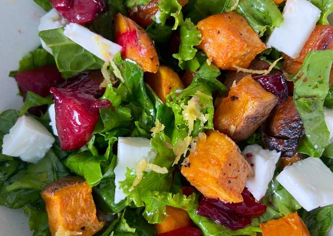 Sweet Potato, Plum and Kale Salad - can be vegan