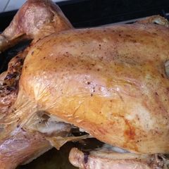 A picture of Christmas turkey with stuffing.