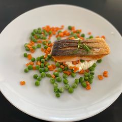 A picture of Crispy Skin Salmon with Homemade Cream cheese.