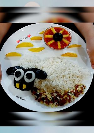 عکسی از دستور تزیین برنج کودک به شکل بره ناقلا علیرضا 👦