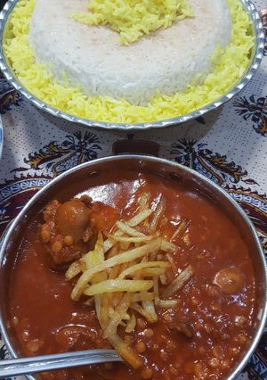 عکسی از دستور چلو خورشت قیمه سیب زمینی