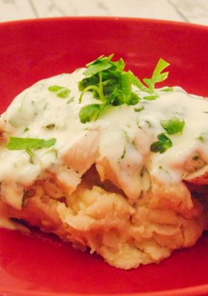 A picture of Creamy Chicken on a Butter Bean Mash.