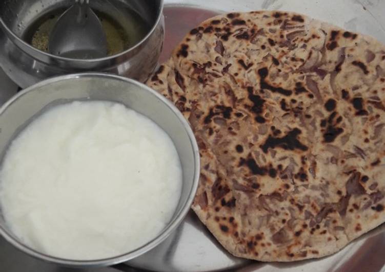 Step-by-Step Guide to Make Perfect Onion parantha curd and ghee