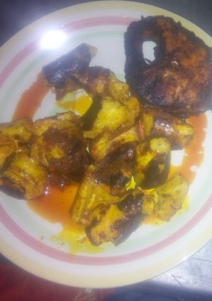 A picture of Roasted Plantain and Fish.