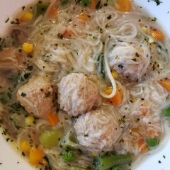 A picture of Meatballs and Misua (Almondigas) Soup.